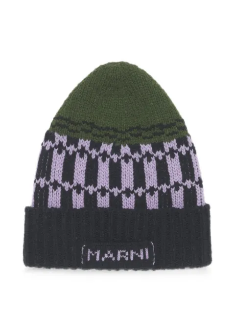 Marni green wool beanie with geometric motif Green CLZC0187Q0UFH101