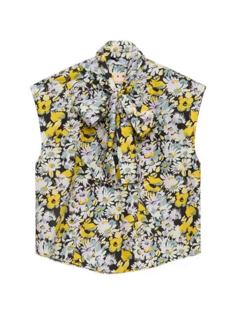 Marni black poplin sleeveless blouse with pop flowers print Black TTMA0462A1UTC650