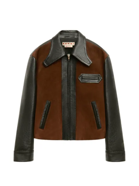 Marni black leather jacket with crust front Black JKMX0414QUULV893