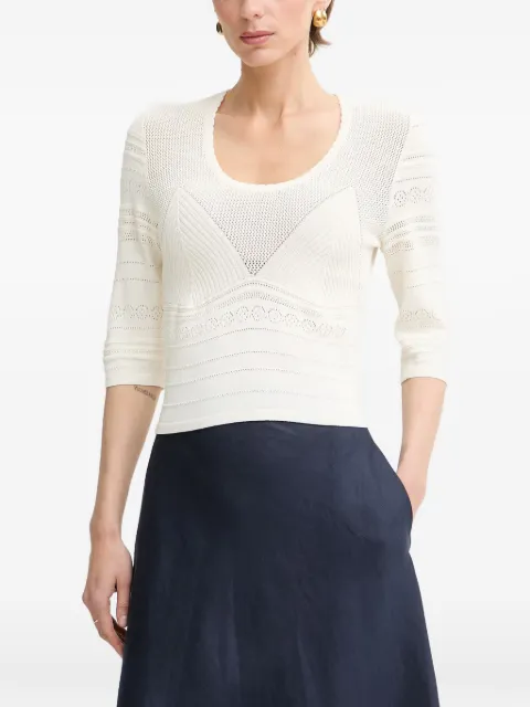 TWINSET pointelle-knit three-quarter sleeve sweater White 261TT3292