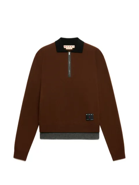Marni brown cashmere polo jumper with layered effect Brown POMG0096Q0UFX331