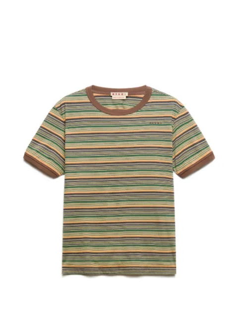 Marni green cotton T-shirt with fine stripes Green HUJY0003S0UTC681