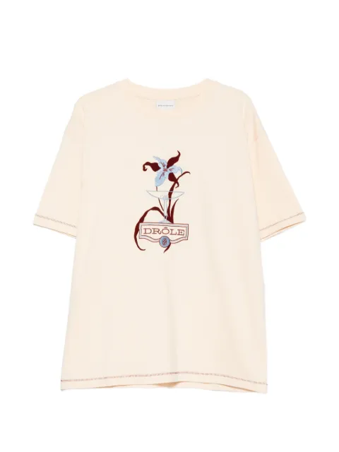 Drôle De Monsieur embroidered-graphic T-shirt Neutrals LTS331CO248