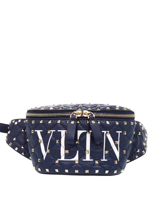 Valentino Garavani Pre-Owned 2018-2026 Quilted Lambskin VLTN Rockstud Spike belt bag Blue 3UG6PEFSV48X1TCZ