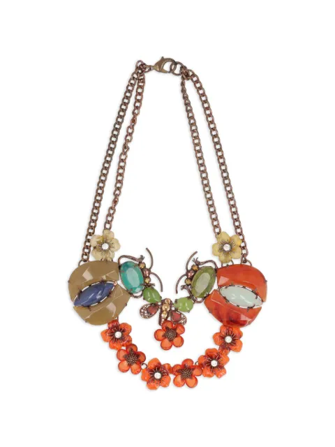 Vintage floral-embellished insect-detail necklace Brown W27526109