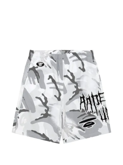 AAPE BY *A BATHING APE® AAPEUNVS camouflage-print embroidered shorts White AAPSPMD606XAQ