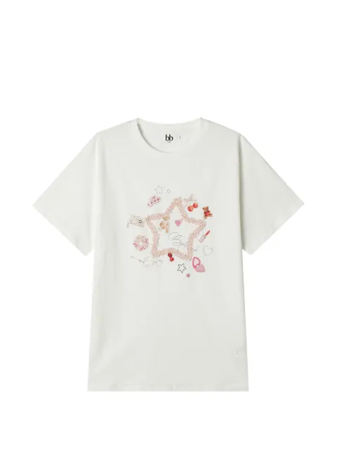 b+ab graphic-print bouclé-trim T-shirt White 6U695AS