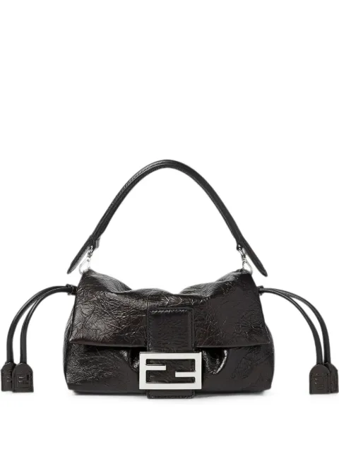 FENDI Baguette® soft small black crackled-leather mini bag Black 8BR855B14M
