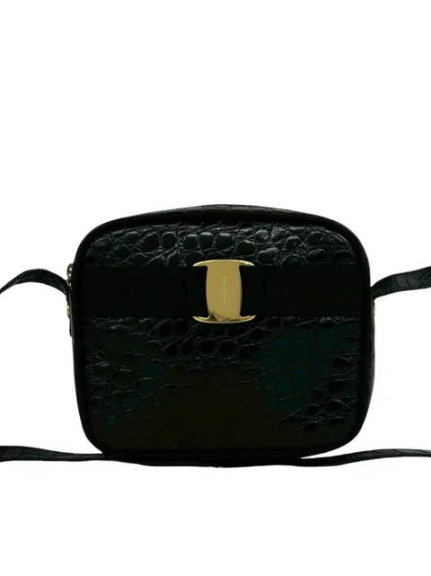 Ferragamo Pre-Owned 2010-2026 Croc Embossed Leather Vara crossbody bag Black HT987XIKGZQZBL9V
