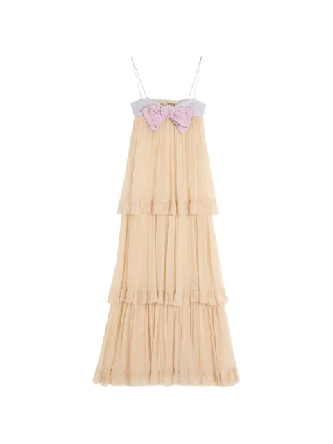 Valentino Garavani embroidered long dress in creponne chiffon Neutrals BVDLT09A6