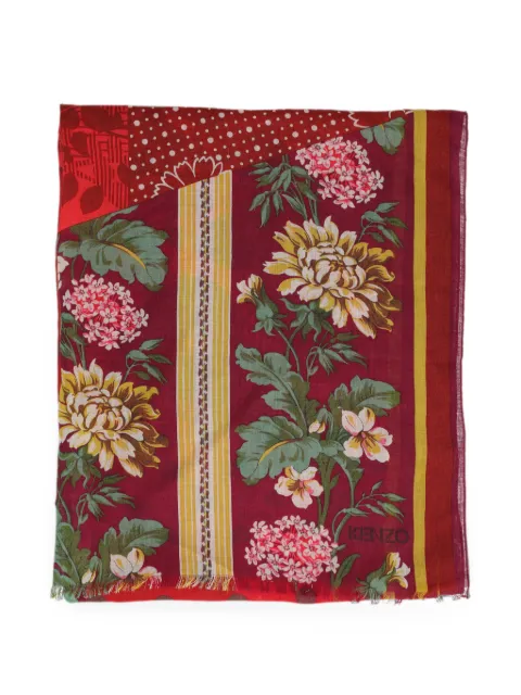 Kenzo Pre-Owned floral-print striped scarf Red W2752657