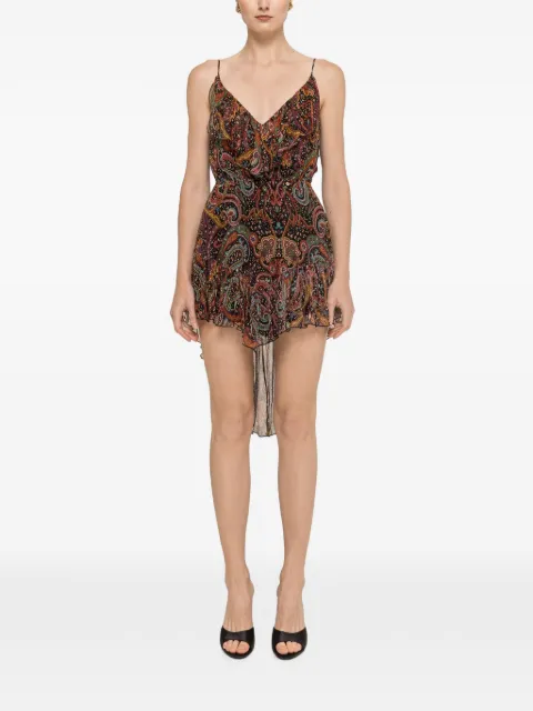 NISSA printed silk asymmetric mini dress Black RZ16975