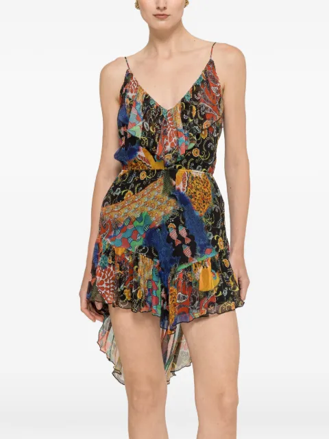 NISSA printed chiffon asymmetric mini dress Black RC17025