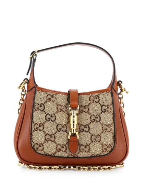 Gucci Pre-Owned Jackie 1961 Chain Crystal Embellished GG Canvas Mini hobo bag Brown XVW03URU6QJUYPX7