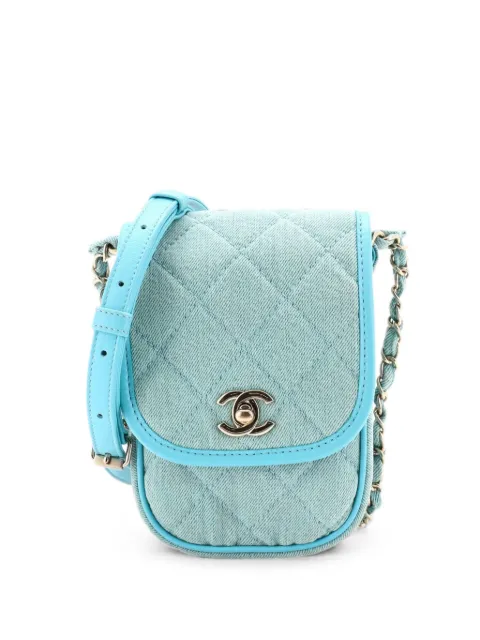 CHANEL Pre-Owned Flap Clutch with Chain Quilted Denim Mini shoulder bag Blue XSNIGZK5TQ6YCOYK
