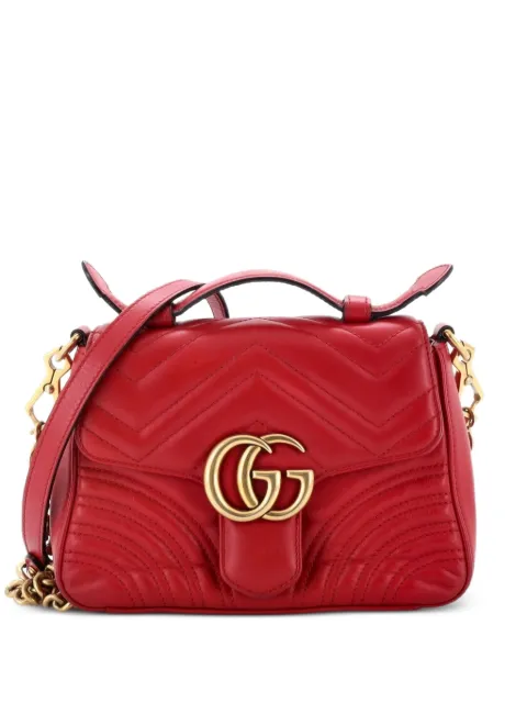 Gucci Pre-Owned GG Marmont Top Handle Flap Bag Matelasse Leather Mini satchel Red HBCT78LYDGYBYXXJ