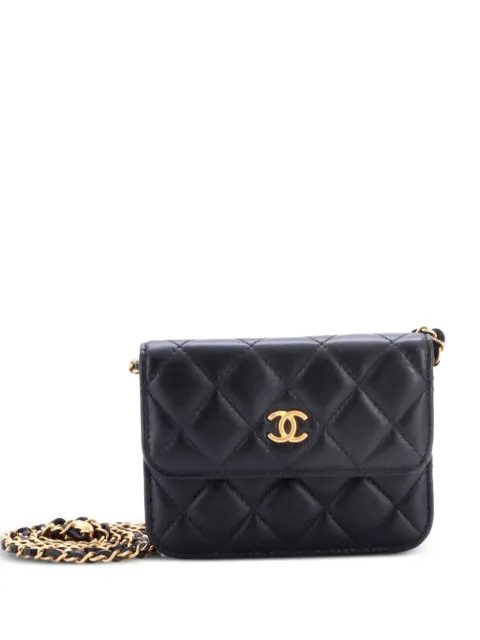 CHANEL Pre-Owned Pearl Crush Flap Clutch with Chain Quilted Lambskin Mini crossbody bag Black GP5AT1W0KMGETBYP