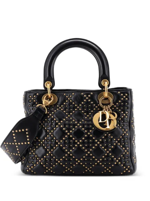 Christian Dior Pre-Owned Supple Lady Dior Bag Cannage Studded Lambskin Medium satchel Black EXC00238VBKHQQ5A