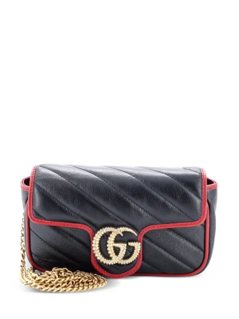 Gucci Pre-Owned GG Marmont Flap Bag Diagonal Quilted Leather Super Mini crossbody bag Black 9JKG79E8PW5MBLRH