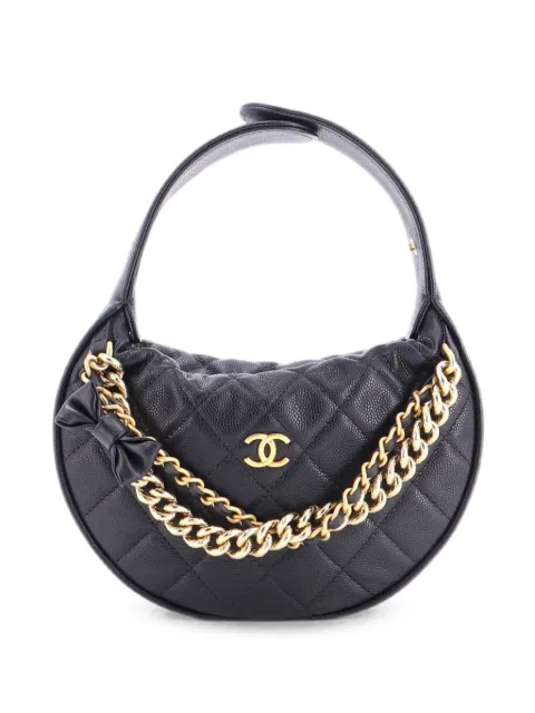 CHANEL Pre-Owned Double Chain Bow Pouch Quilted Caviar Mini hobo bag Black Q3DVU0KT35A6W4VJ