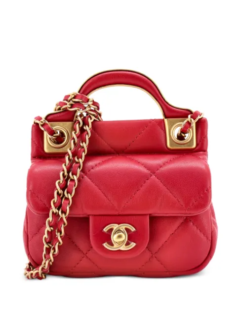 CHANEL Pre-Owned Lady Handle Flap Card Holder on Chain Quilted Calfskin clutch bag Pink 6L2D7CHJVR46PNY9