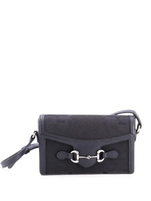 Gucci Pre-Owned Horsebit 1955 Flap Jumbo GG Canvas Mini crossbody bag Black 68PGGCCFWG8SBVJI