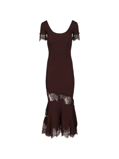 Self-Portrait lace-trim ribbed-knit maxi dress Brown PF26061