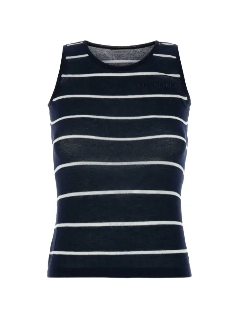 Balenciaga striped logo-embroidered tank top Blue A000JBT3453