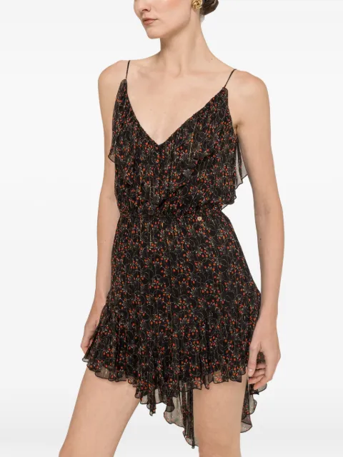 NISSA printed silk asymmetric mini dress Black RZ17024