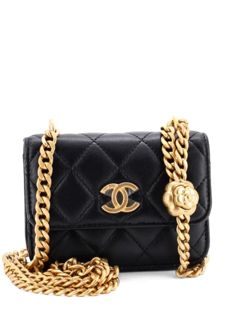 CHANEL Pre-Owned Sweet Camellia Flap Clutch with Chain Quilted Lambskin Mini crossbody bag Black XGNVXPWD7WGIY022