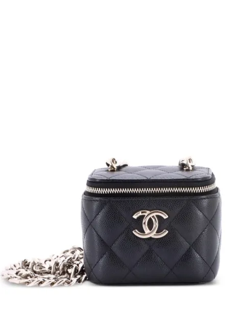 CHANEL Pre-Owned Coco Enamel Strap Vanity Case with Chain Quilted Caviar Mini crossbody bag Black GHQHOVWUOTB2XK22