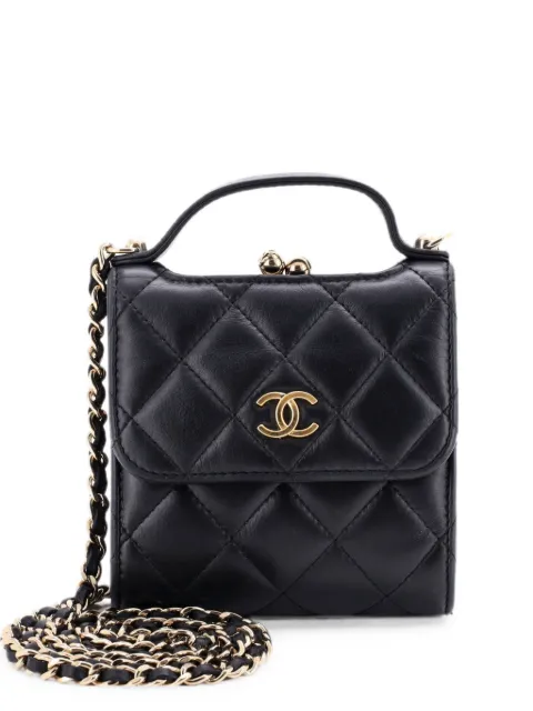 CHANEL Pre-Owned CC Kisslock Frame Top Handle Clutch with Chain Quilted Lambskin Mini shoulder bag Black S1WTYF8T1344TARU