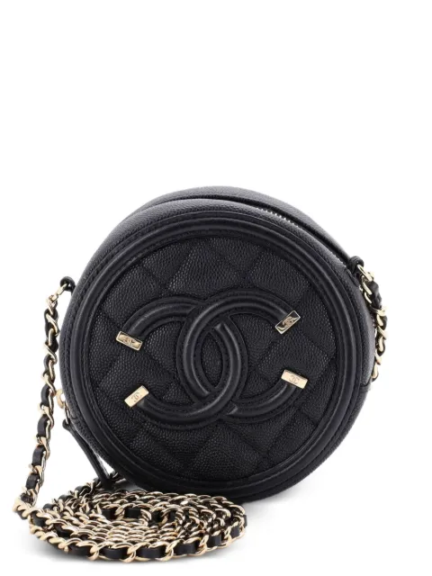 CHANEL Pre-Owned Filigree Round Clutch with Chain Quilted Caviar Mini crossbody bag Black ROUV03QFUR80N7GZ