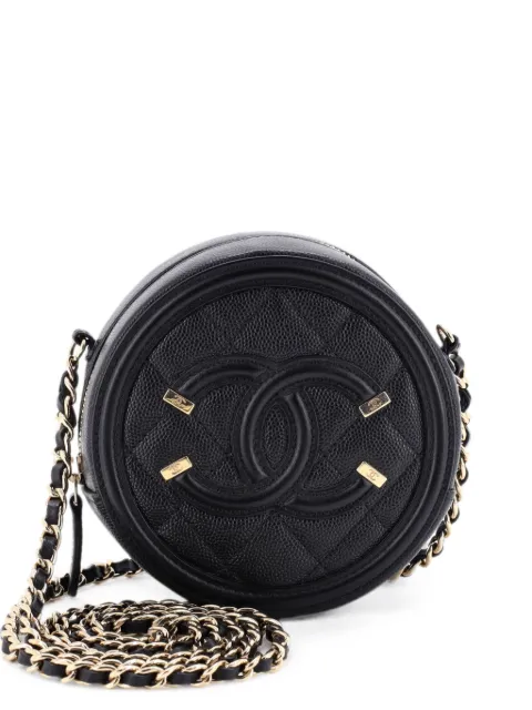 CHANEL Pre-Owned Filigree Round Clutch with Chain Quilted Caviar Mini crossbody bag Black BFA6G2J4SYMV33RS