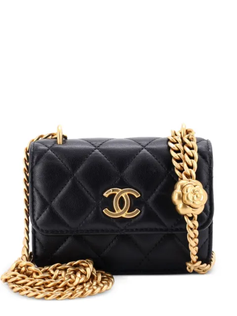 CHANEL Pre-Owned Sweet Camellia Flap Clutch with Chain Quilted Lambskin Mini crossbody bag Black 6V01LP7UFIED2PRH