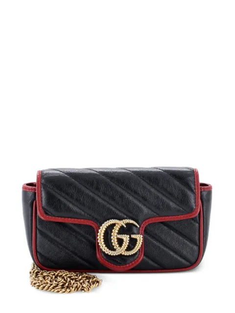 Gucci Pre-Owned GG Marmont Flap Bag Diagonal Quilted Leather Super Mini crossbody bag Black 42579LXL5W8M1HVQ