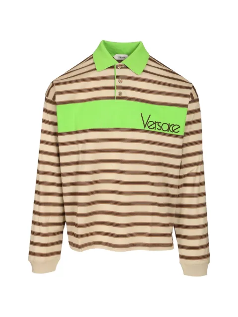 Versace logo-embroidered striped polo shirt Brown 10255121A18439