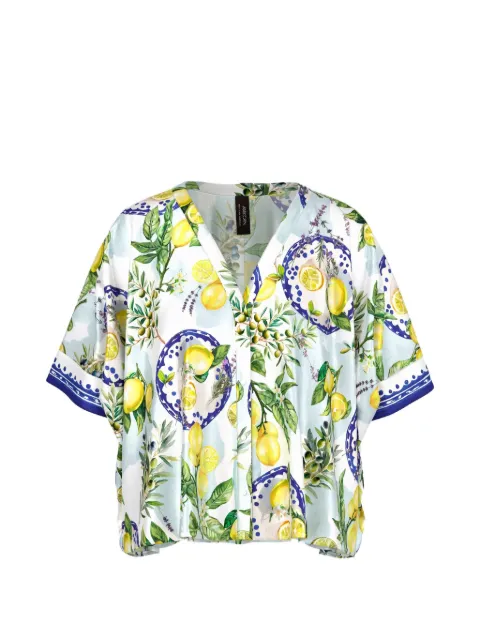 MARCCAIN lemon-print V-neck blouse Blue AA5109W03