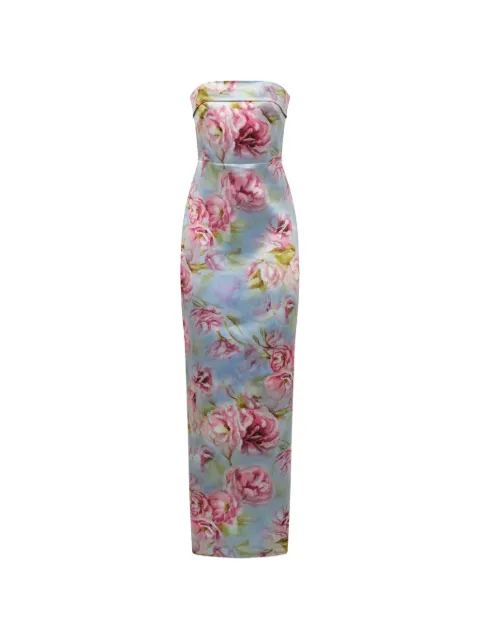 Theia Cleo floral-print strapless maxi dress Blue 88116061