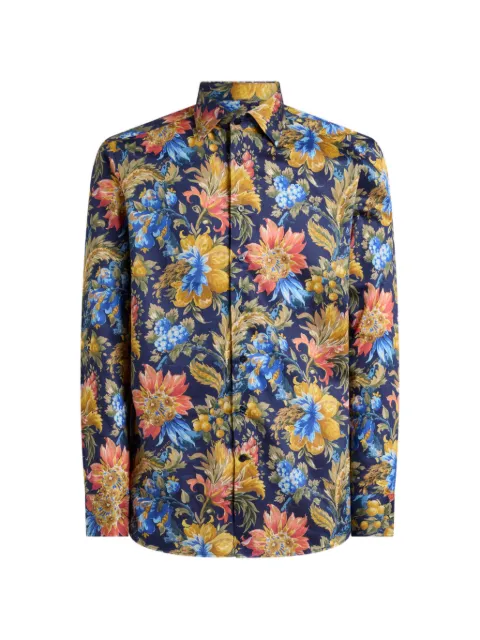 ETRO cotton satin shirt with floral motif Blue MRIB002599SA51L