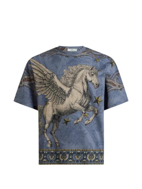 ETRO cotton-jersey T-shirt with placed Pegaso-print Blue MRMA0004AK13Y