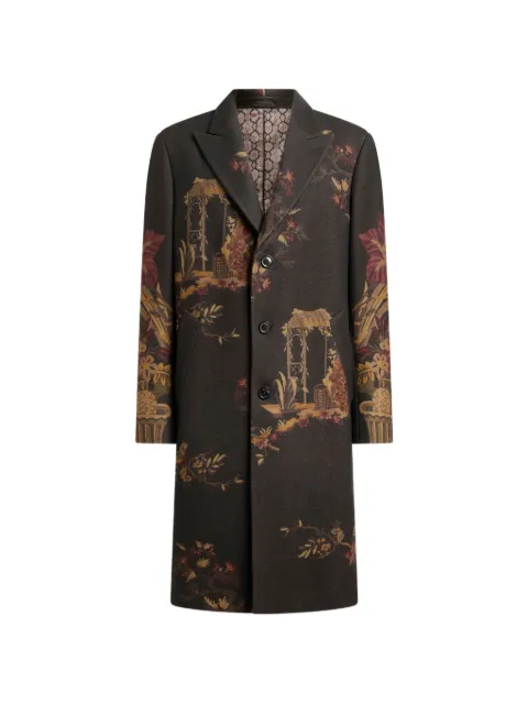 ETRO wool-blend coat with placed flower and animal print Brown MRAA002699SPB13