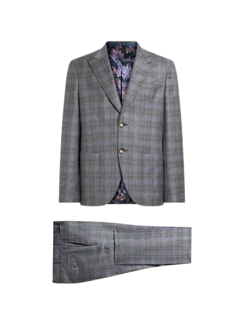 ETRO single-breasted wool and cashmere suit with check motif Grey MRGC000599TQB90