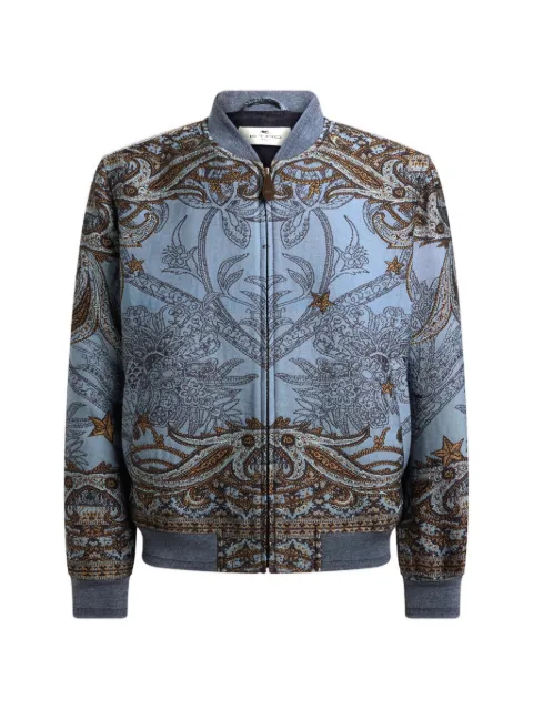 ETRO wool-blend jacquard bomber jacket with placed Pegaso motif Blue MRBA001699TPE12
