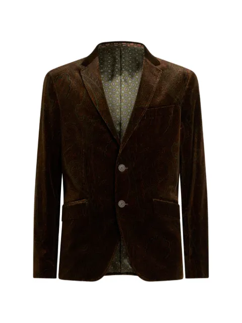 ETRO single-breasted jacket in stretch cotton velvet with Arnica motif Brown MRCA000699SAE1U