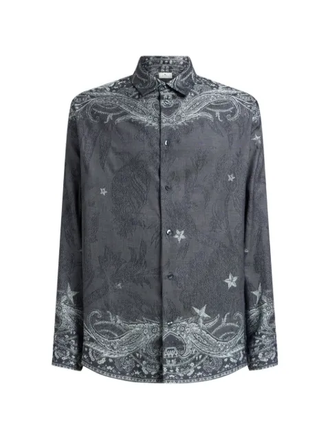 ETRO cotton and silk shirt with placed Pegaso motif Grey MRIC007199TPE11