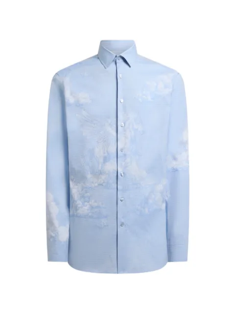 ETRO cotton shirt with placed Pegaso motif Blue MRIB000199TP511