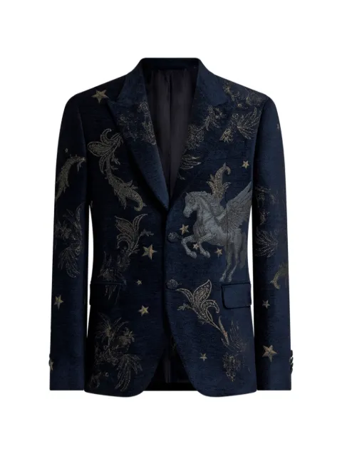 ETRO chenille jacquard single-breasted jacket with Pegaso motif Blue MRCA005999TPE14