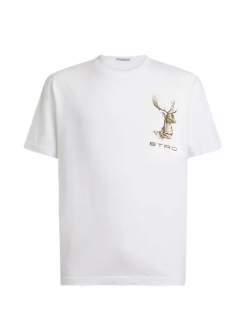 ETRO cotton-jersey T-shirt with ETRO-embroidery and moose-print White MRMA0002AR13H
