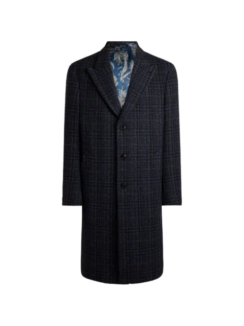 ETRO wool and cashmere coat with check motif Blue MRAA002699TQB12